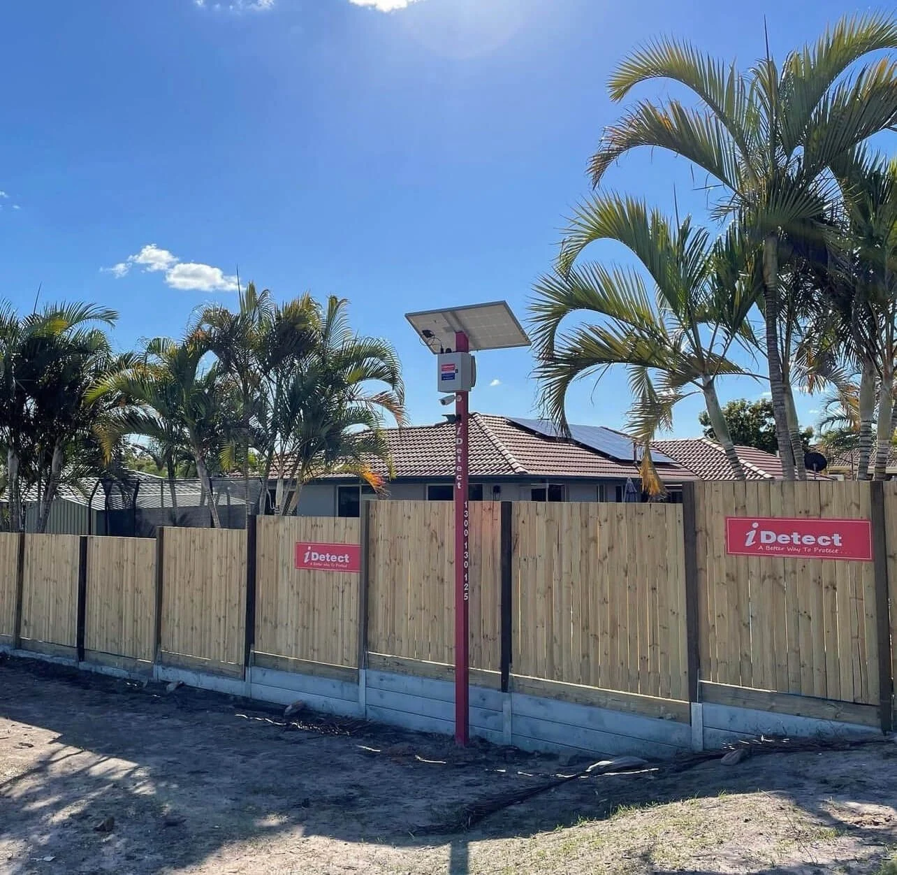 Solar-powered lighting at a construction site