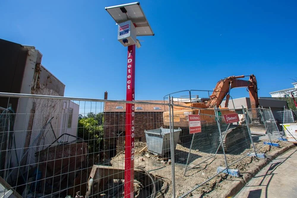 Solar-powered CCTV tower securing an Australian construction site
